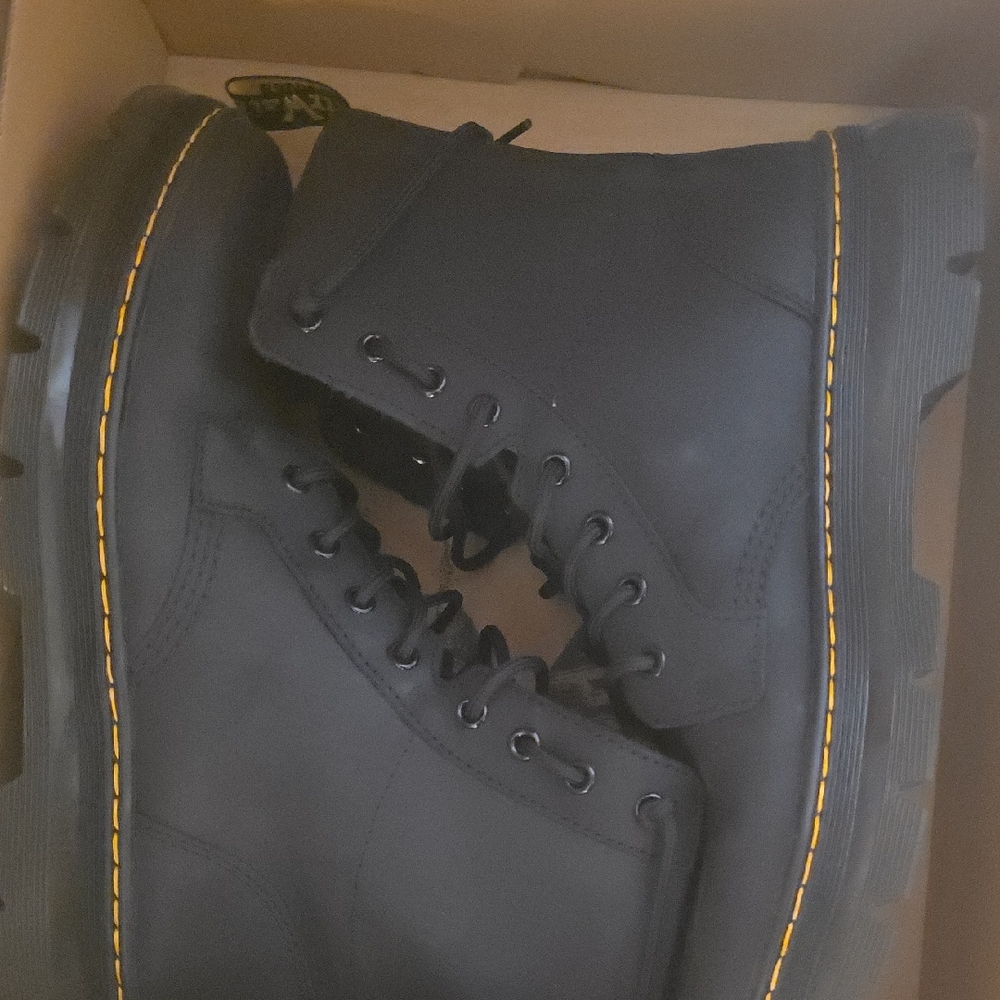 Dr. Martens Black Leather Boots with Yellow Stitching